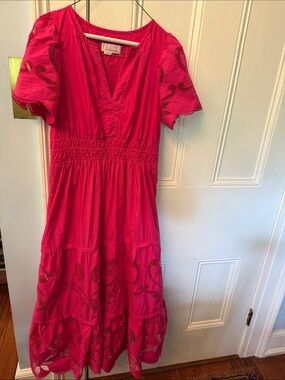Anthropologie Fuchsia Eyelet Tiered Maxi Dress